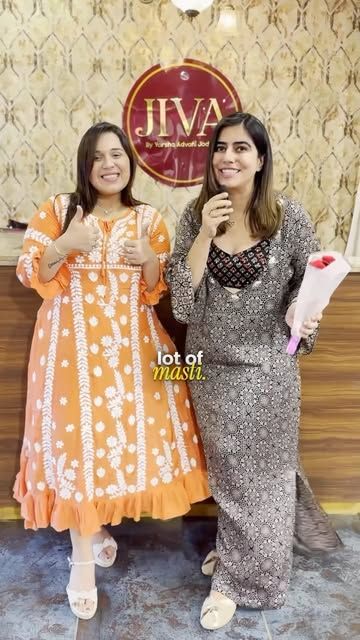 Two clients in chikankari and printed sets at the JIVA studio